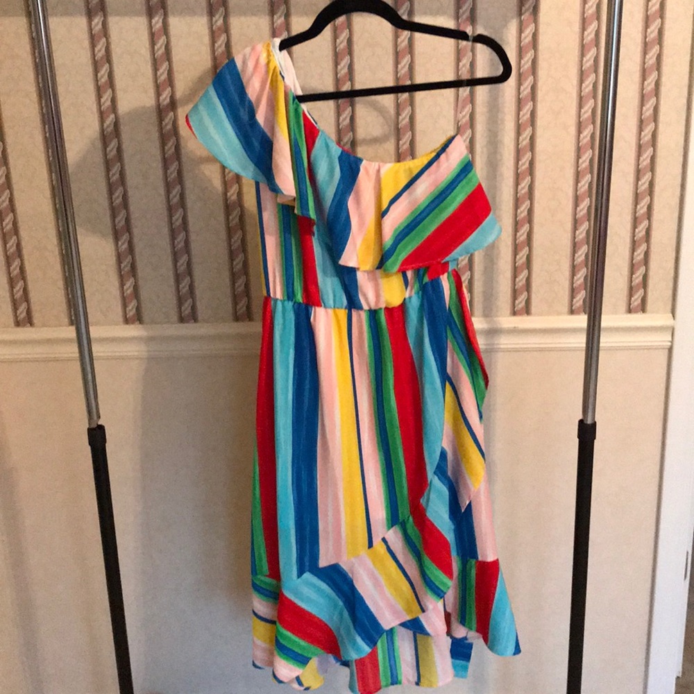 peach love California stripe 1 shoulder dress
